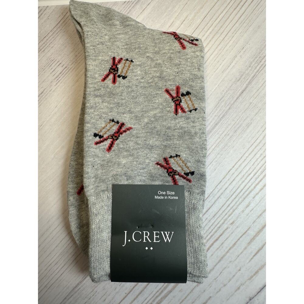 J.Crew Men's Novelty Socks Ski Skiing Print Heather Gray Grey One Size